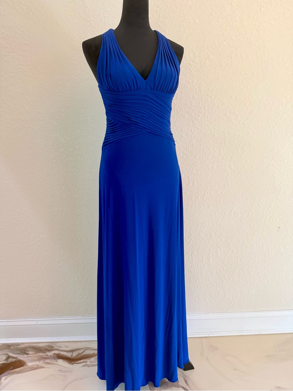 Elegant Royal Blue V-Neck Formal Maxi Dress Aidan Mattox